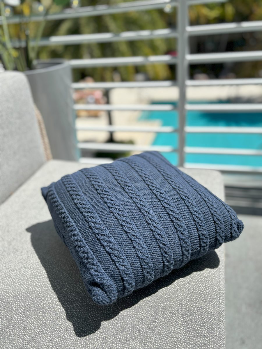 Slate Blue Cable Knit Pillow Cover: Handmade Cotton Cushion