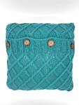 Teal Cable Knit Pillow Cover: Handmade Cotton Cushion with Wooden Buttons - image 3