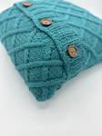 Teal Cable Knit Pillow Cover: Handmade Cotton Cushion with Wooden Buttons - image 4