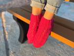 Handknit Crimson Cotton Socks: Women's Lacework Ankle Socks, Women’s Socks Size 7 - image 2