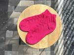 Handknit Crimson Cotton Socks: Women's Lacework Ankle Socks, Women’s Socks Size 7 - image 4
