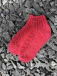 Handknit Crimson Cotton Socks: Women's Lacework Ankle Socks, Women’s Socks Size 7 - image 5